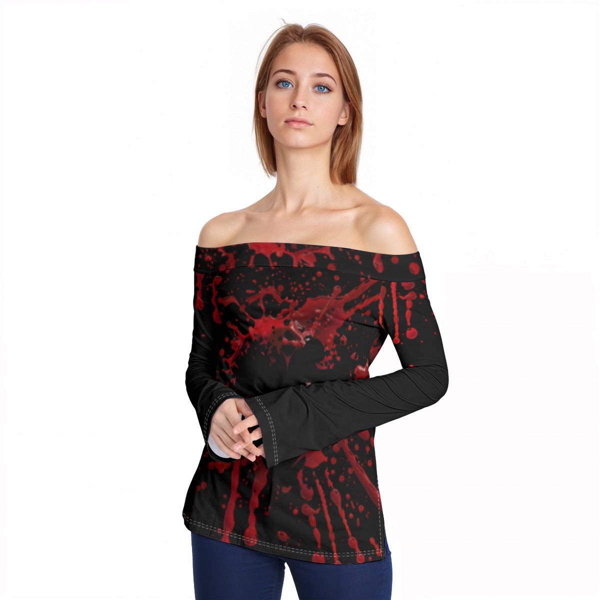 All-Over Print Women Off-Shoulder Long Sleeve Top